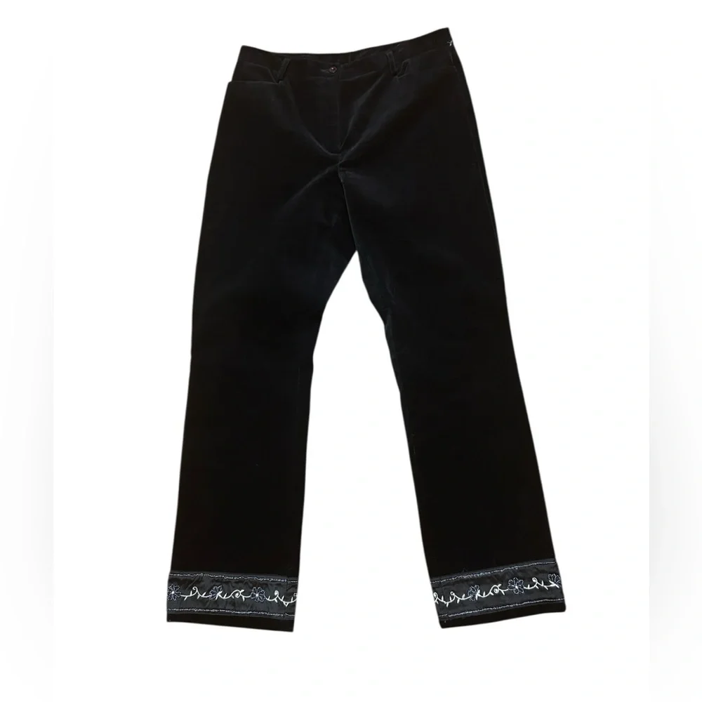 Lilly Pulitzer Black Velvet Beaded Floral Hem Trousers Pants Size 10 - Picture 3 of 9